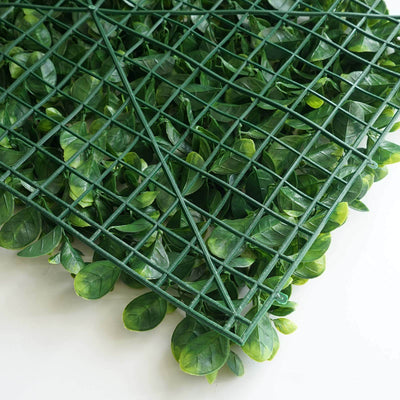 Green artificial boxwood panel with grid backing for decoration