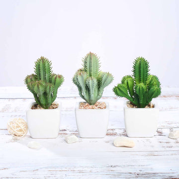 Classic White Ceramic Planter Pot and Artificial Cacti Succulent Plants - Refreshingly Modern Décor