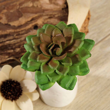 Lifelike Green Artificial PVC Parva Echeveria Succulent Plants - Set of 3