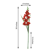 3 Stems Of Red Artificial Silk Gladiolus Flower Spray Bush 36 Inch