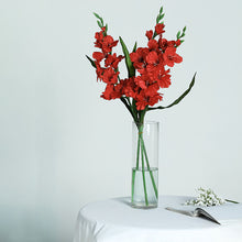 Red Artificial Silk Gladiolus Flower Spray Bush 3 Stems 36 Inch Tall