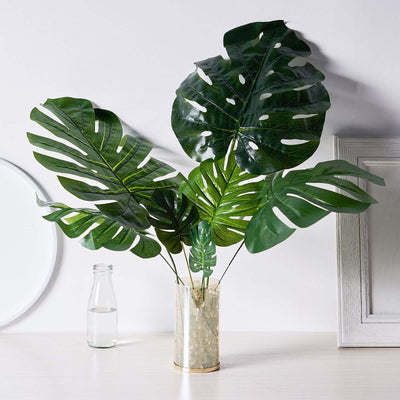 monstera decor 6 Stems Assorted Green Artificial Silk Tropical Monstera Leaf Plants