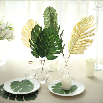 Create a Tropical Paradise with Green and Gold Artificial Jungle Theme Palm Leaves
