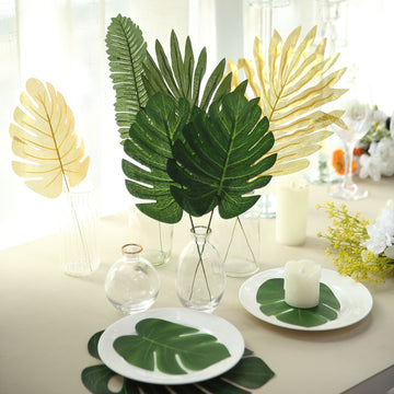 Add Life to Your Décor with Green and Gold Artificial Jungle Theme Palm Leaves