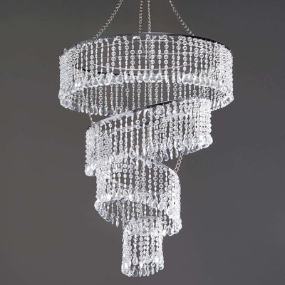 Modern spiral crystal chandelier with elegant hanging design.