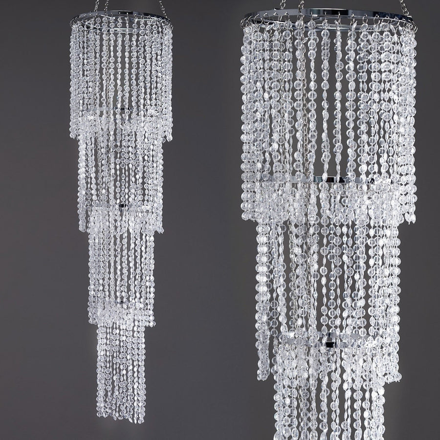 36 Inch Free Standing Diamond Hanging Chandelier Poles & Hanging Chains Acrylic Centerpiece