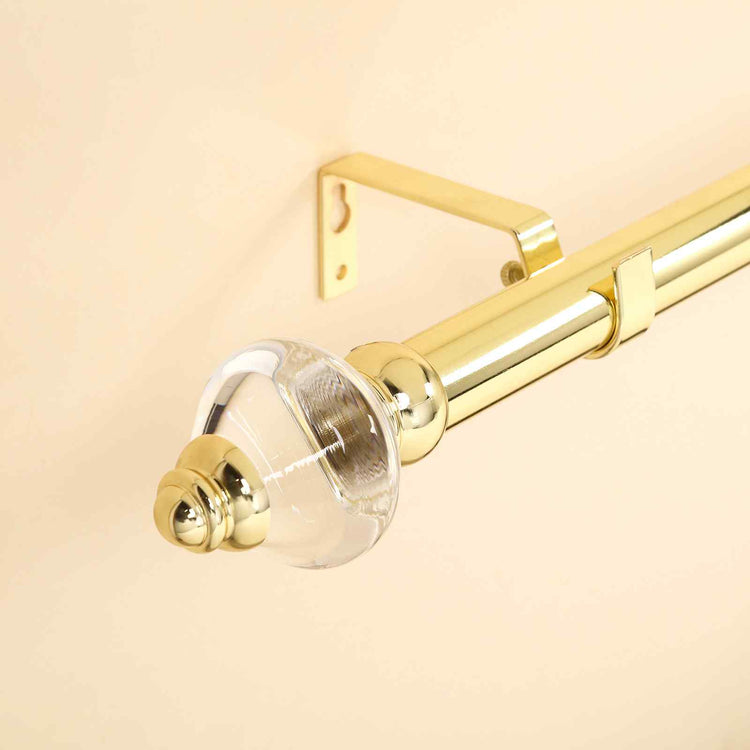 42-126inch Adjustable Metal Curtain Rod Set, Gold, Acrylic Designer Finials#whtbkgd