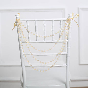 Amber Gatsby Faux Pearl Beaded Wedding Chair Back Garland Sash, Pre-Tied Pearl String Chiavari Chair Decor 16"