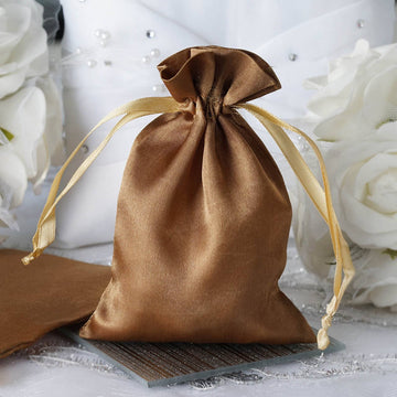 Glamorous Antique Gold Satin Drawstring Wedding Party Favor Gift Bags