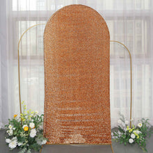 7ft Gold Shimmer Tinsel Spandex Wedding Arch Cover Fitted Round Top Chiara Backdrop Stand