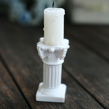 6 Pack Antique White Roman Column Pillar Pedestal Candle Holders, Resin Greek Style Statue Candlestick Holder Stands 2.5"
