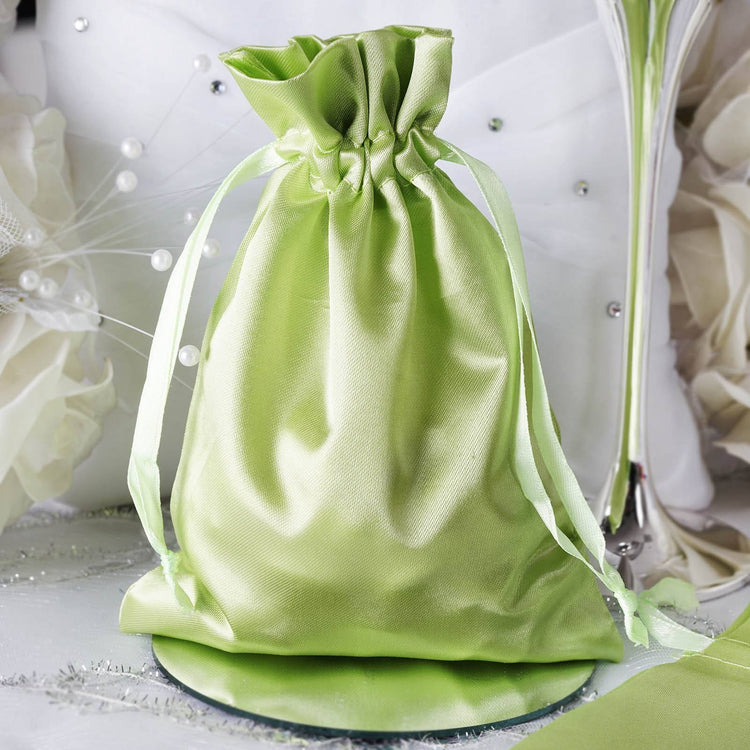 12 Pack | 5x7inch Apple Green Satin Drawstring Wedding Party Favor Bags