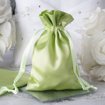 12 Pack Apple Green Satin Drawstring Wedding Party Favor Gift Bags 4"x6"