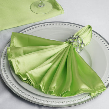 5 Pack | Apple Green Seamless Satin Cloth Dinner Napkins, Wrinkle Resistant | 20"x20"