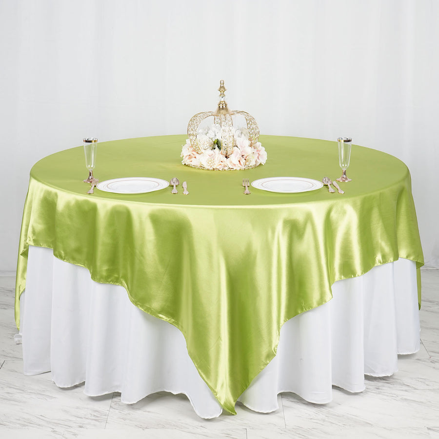 90 Inch x 90 Inch Apple Green Seamless Satin Square Tablecloth Overlay