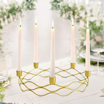 5 Arm Gold Metal Taper Candle Wreath Candelabra Candlestick Holder Round 12"