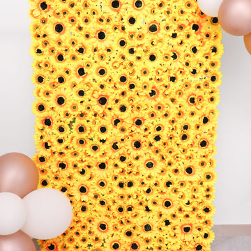 Artificial Sunflower Wall Mat Backdrop, Flower Wall Decor, Indoor/Outdoor UV Protected 4 Artificial Panels 11 Sq ft.