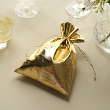 Enhance Your Event Decor with Metallic Gold Lame Polyester Party Favor Gift Bags