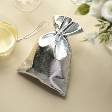 Convenient and Versatile Metallic Silver Lame Polyester Party Favor Gift Bags