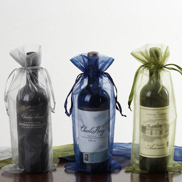 Olive Green Organza Drawstring Party Favor Wine Bags - The Perfect Addition to Your Event