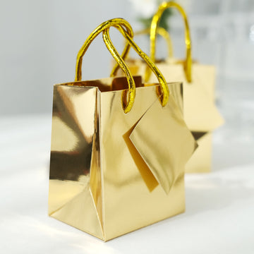 Shiny Metallic Gold Foil Paper Gift Bags for Stylish and Practical Packaging