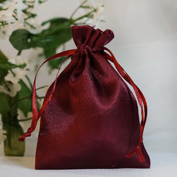 Elegant Burgundy Satin Drawstring Wedding Party Favor Gift Bags