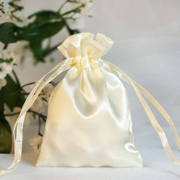 Elegant Ivory Satin Drawstring Pouch for Wedding Party Favors