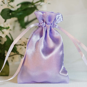 Lavender Lilac Satin Drawstring Wedding Party Favor Gift Bags 3"