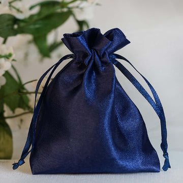 Navy Blue Satin Drawstring Wedding Party Favor Gift Bags 12 Pack