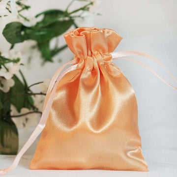 Peach Satin Drawstring Pouch Wedding Party Favor Gift Bag 3"