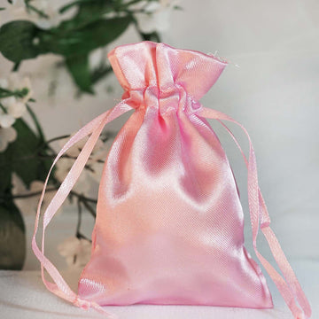 Pink Satin Drawstring Pouch Wedding Party Favor Gift Bags 3"