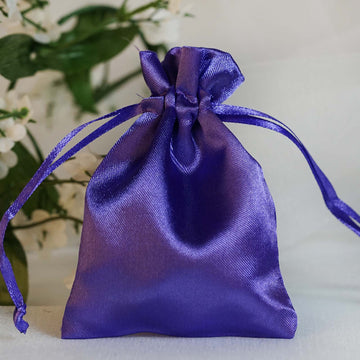 Elegant Purple Satin Drawstring Wedding Party Favor Gift Bags