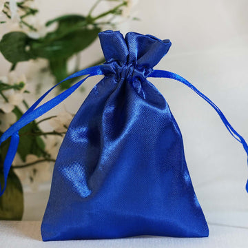 Elegant Royal Blue Satin Drawstring Wedding Party Favor Gift Bags