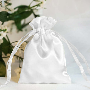 Elegant White Satin Drawstring Wedding Party Favor Gift Bags