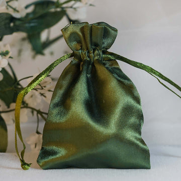 Elegant Olive Green Satin Drawstring Wedding Party Favor Gift Bag