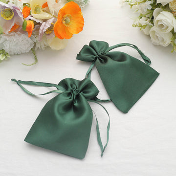 Elegant Hunter Emerald Green Satin Wedding Party Favor Bags