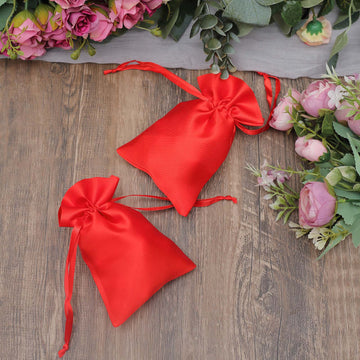 Glamorous Red Satin Drawstring Wedding Party Favor Gift Bags