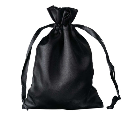 Black satin drawstring bag with elegant finish
