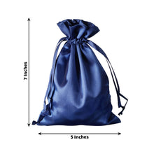 12 Pack | 5x7inch Navy Blue Satin Wedding Party Favor Bags, Drawstring Pouch Gift Bags