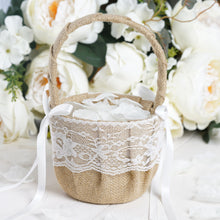 5x8inch Natural Burlap & Floral Lace Wedding Flower Girl Petal Basket