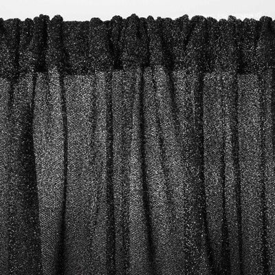 Black sheer curtain fabric with a gathered top design.