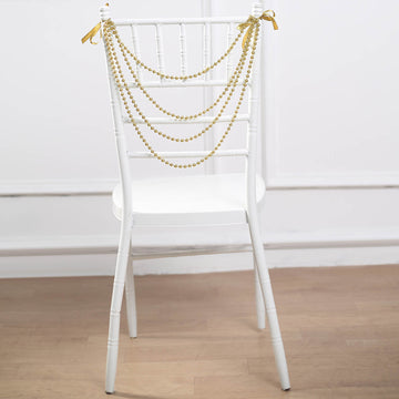 Add Elegance to Your Event with the Gold Gatsby Faux Pearl Beaded Wedding Chair Back Garland Sash