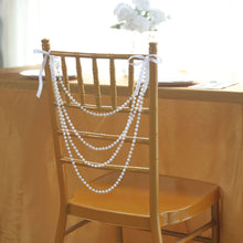Pre Tied White Pearl Beaded Gatsby Faux 16 Inch Chair Sash