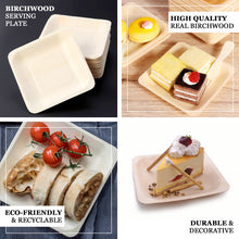 25 Pack Birchwood Wooden Square Dessert Plates Eco Friendly 6 Inch