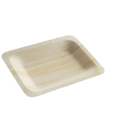 Eco-friendly palm leaf plate, rectangular design, natural finish.