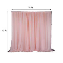 A blush chiffon and polyester curtain, perfect as a room divider, solid backdrop curtain, and dividers. It is 20 ft long and 10 ft wide.