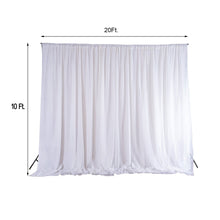 A white chiffon and polyester solid curtain that is 20 ft long and 10 ft wide, perfect for use as a room divider, solid backdrop curtain, and dividers.