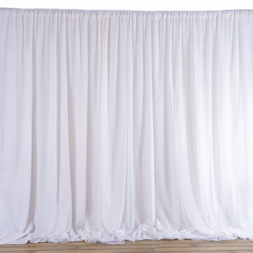 White Dual Layered Chiffon Polyester Room Divider, Backdrop Curtain with Rod Pocket 20ftx10ft