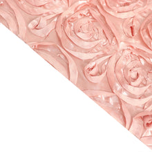 A close up of dusty rose satin rosette style solid backdrop curtain on a white background