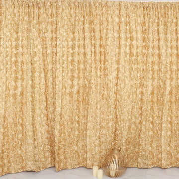 Champagne Satin Rosette Backdrop Curtain Panel: Elevate Your Event with Luxury Drapes
